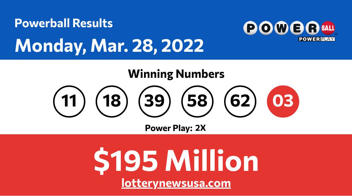 Powerball winning numbers for Monday, March 28, 2022; jackpot worth