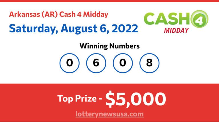 Cash 4 Midday winning number for Saturday, August 06, 2022