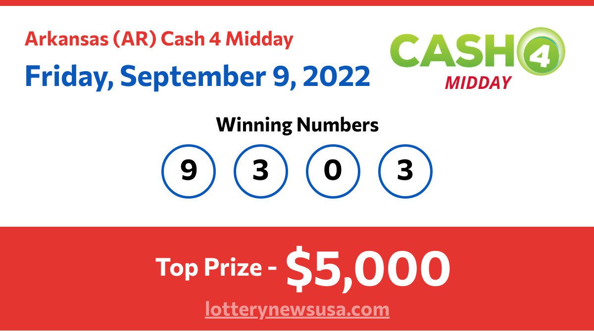 Cash 4 Midday winning numbers for Friday, September 9, 2022