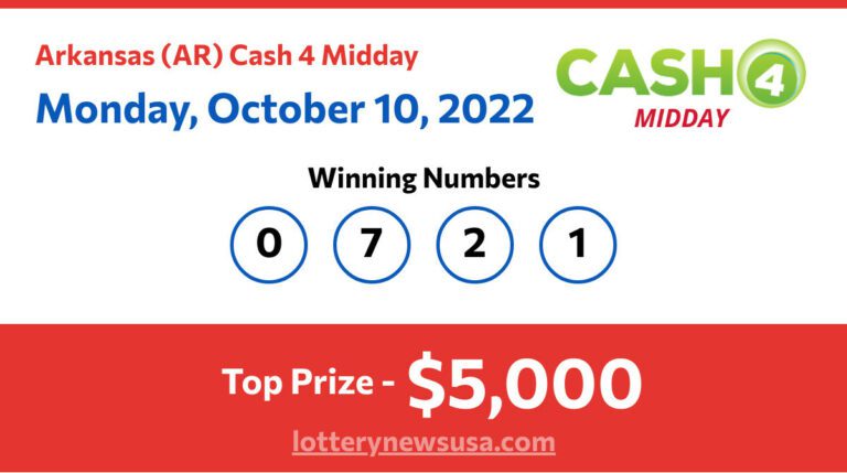 Cash 4 Midday winning number for Monday, October 10, 2022