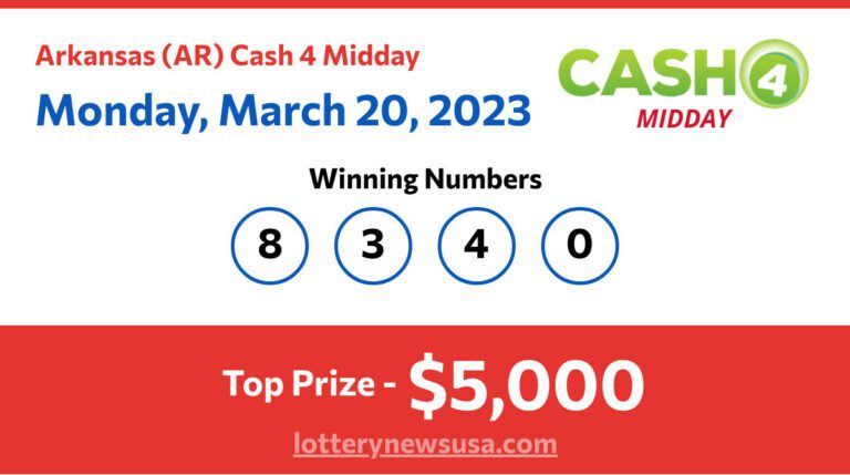 Cash 4 Midday winning number for Monday, March 20, 2023
