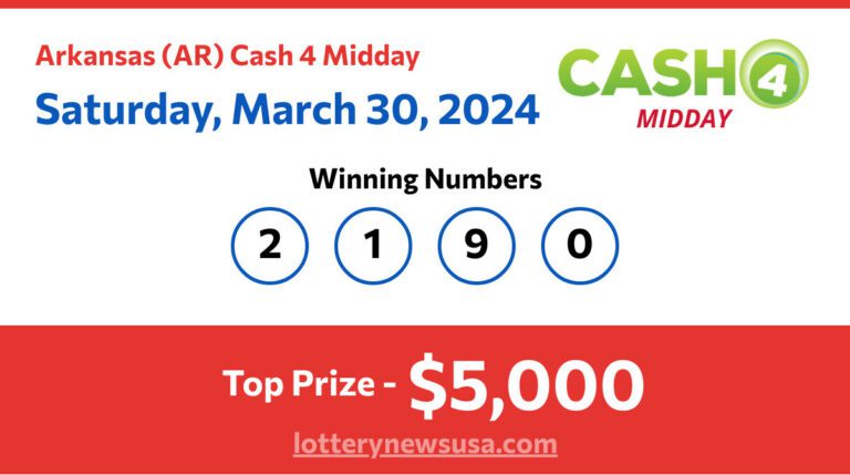 Cash 4 Midday winning number for Saturday, March 30, 2024